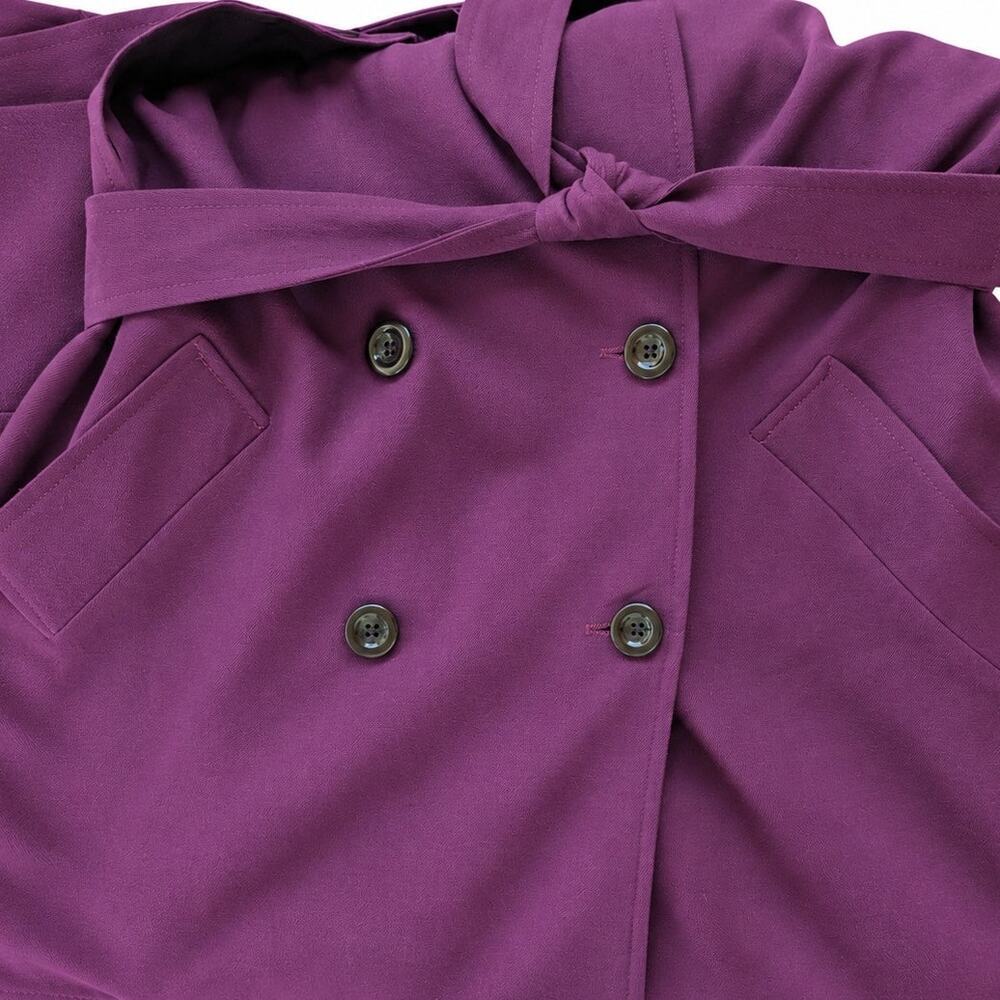 Vintage Art De La Mode Purple 100% Wool Trench Coat Belted Made in USA - Picture 5 of 6